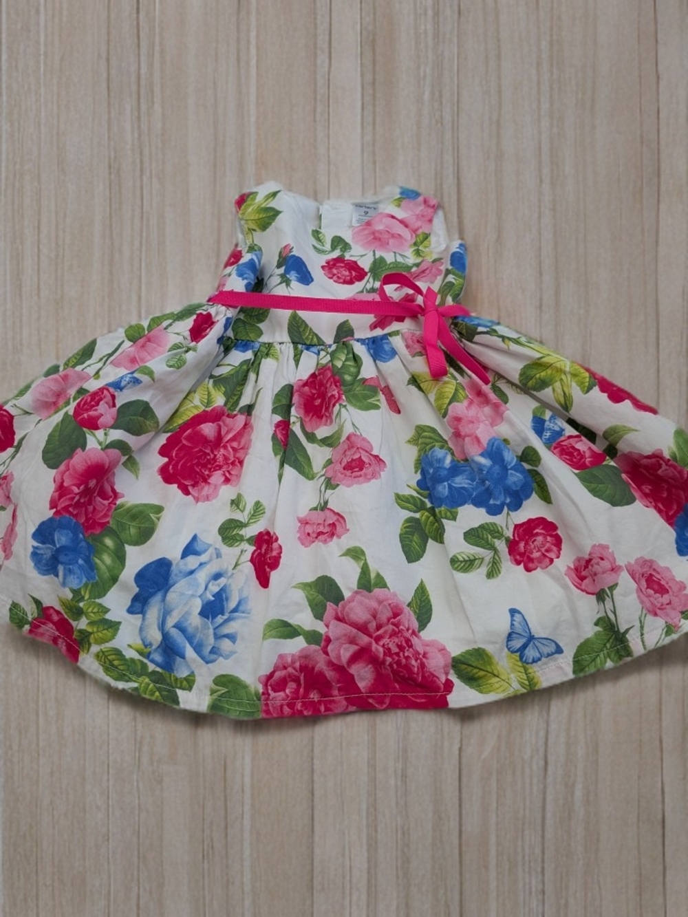 Carter's Floral Print Sleeveless Dress with Pink Ribbon Size 9 Months